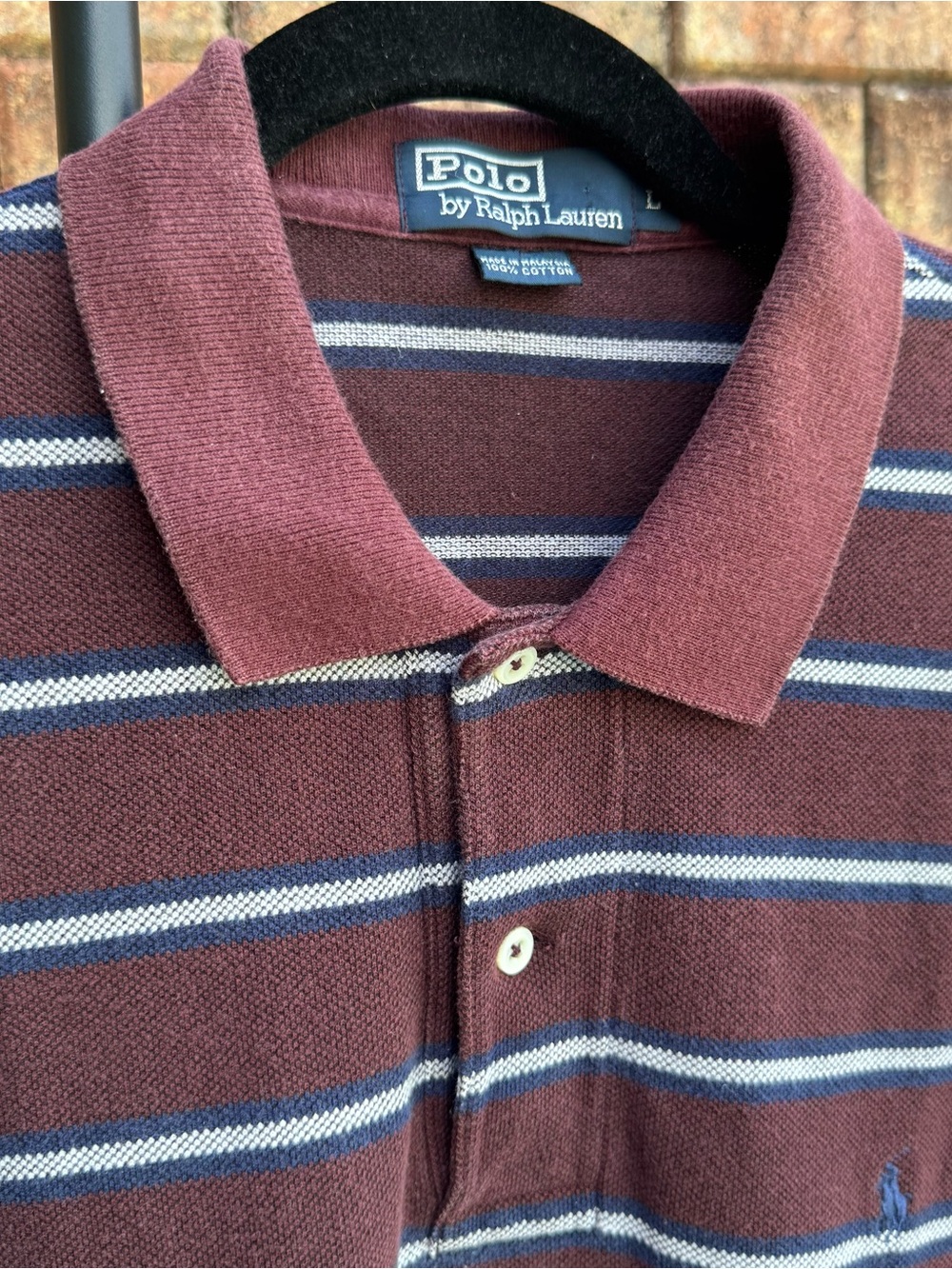 Ralph Lauren Men’s Burgundy Polo with Navy and White Stripes